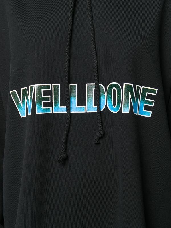 We11 Done Logo-printed Hooded Sweatshirt In Black