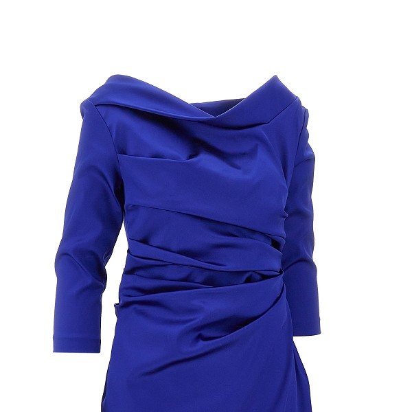 Talbot Runhof Gathered Satin Dress In Blue