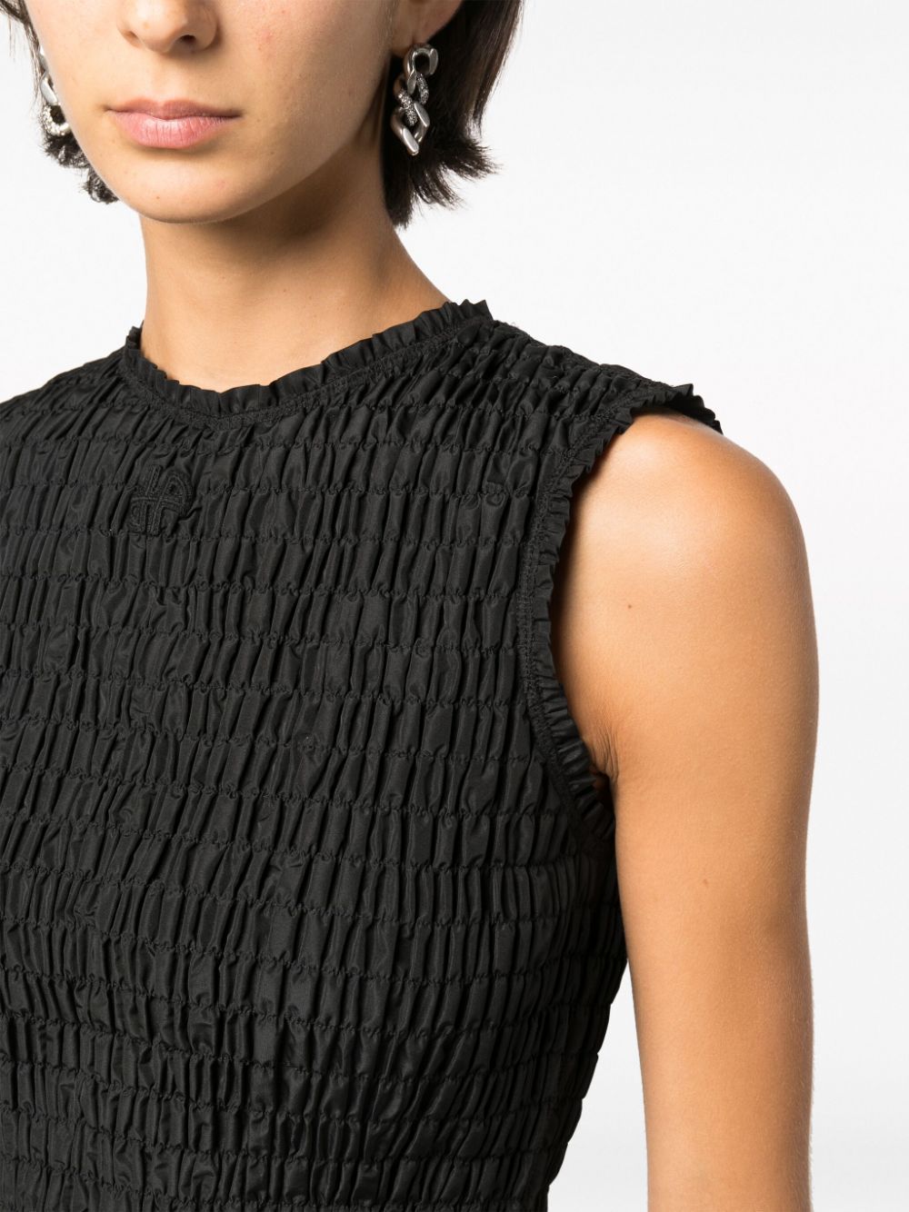 Patou Textured Smock Detail Sleeveless Top In Black