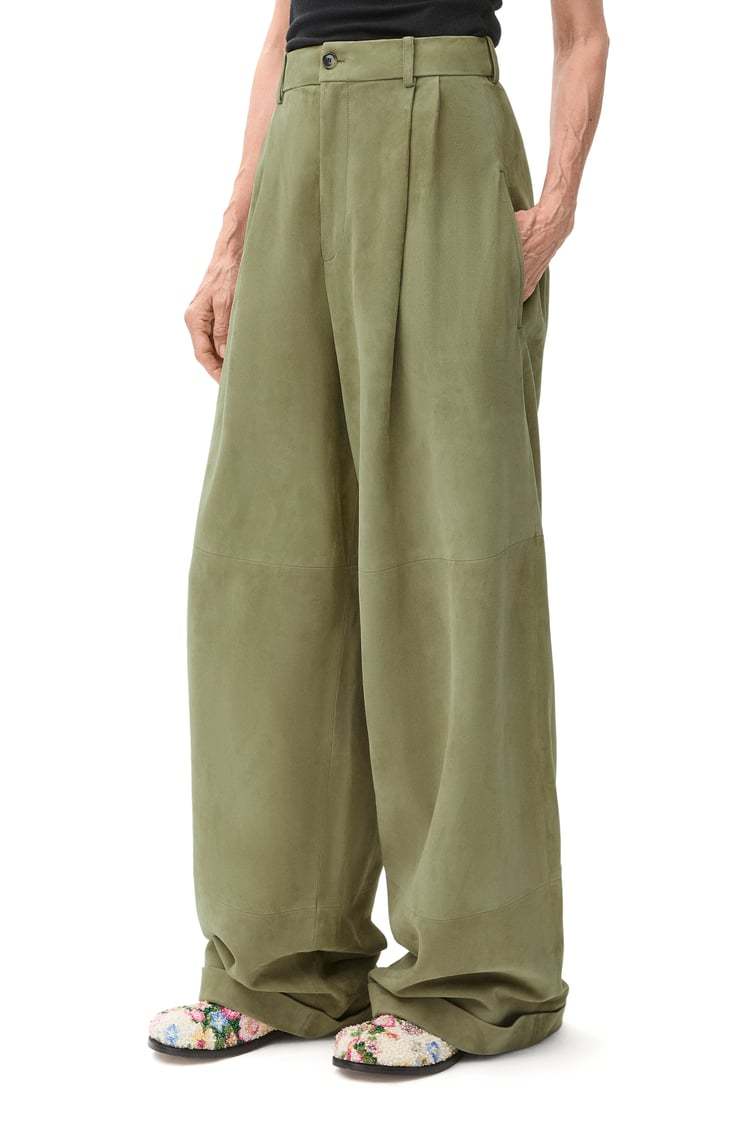 Loewe Wide-leg Trousers With Belt Loops And Back Pocket In Green