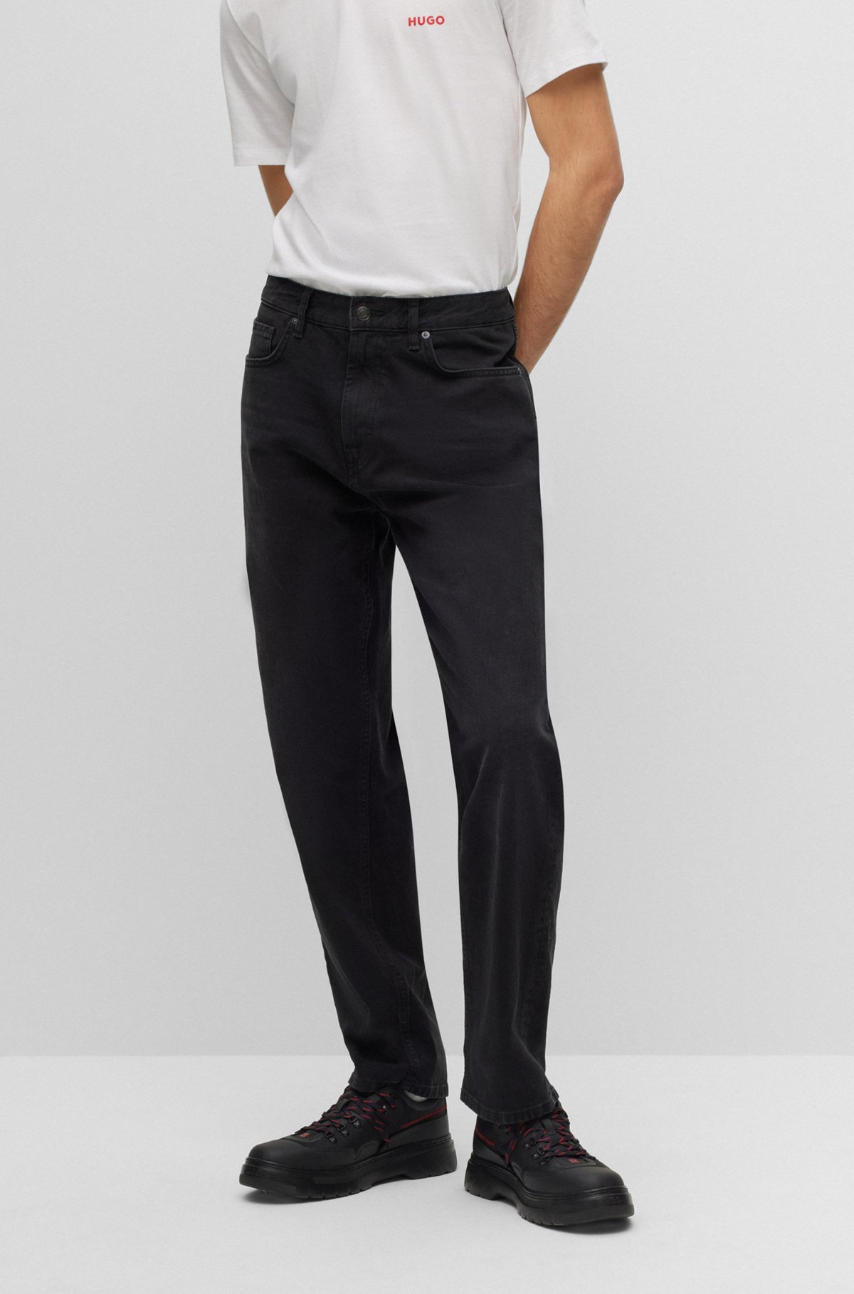 Hugo Boss Smiley-print Mid-rise Slim-fit Jeans In Black