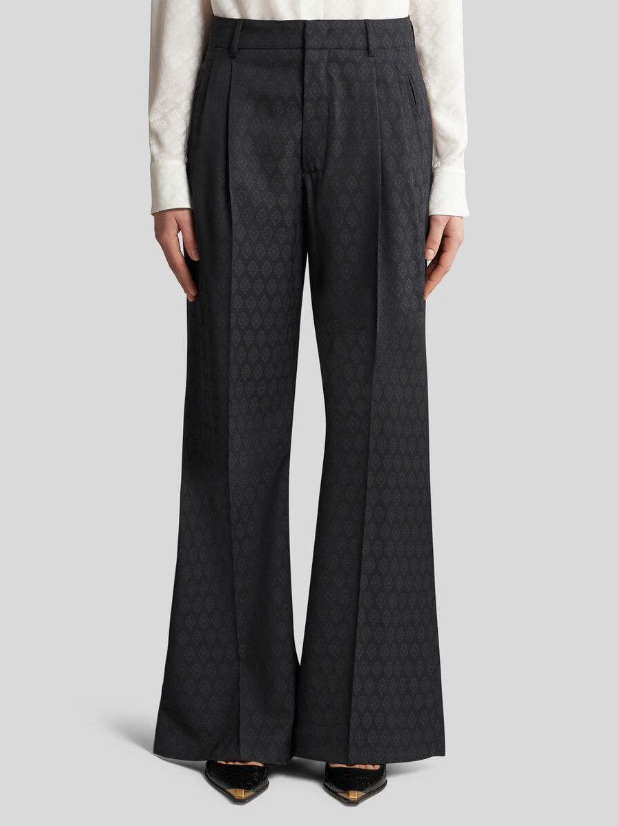 Etro Patterned-jacquard Wool Trousers In Black