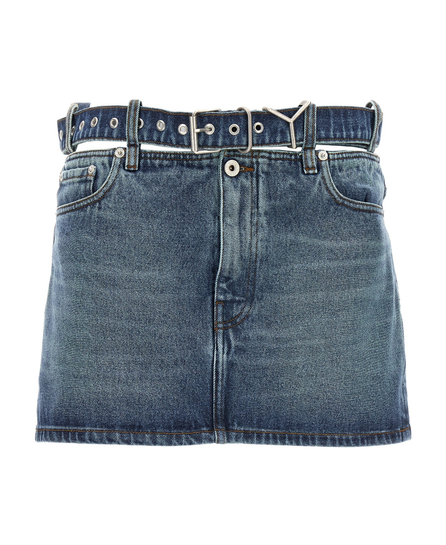 Y/project Denim Skirt With Hollow Belt In Blue