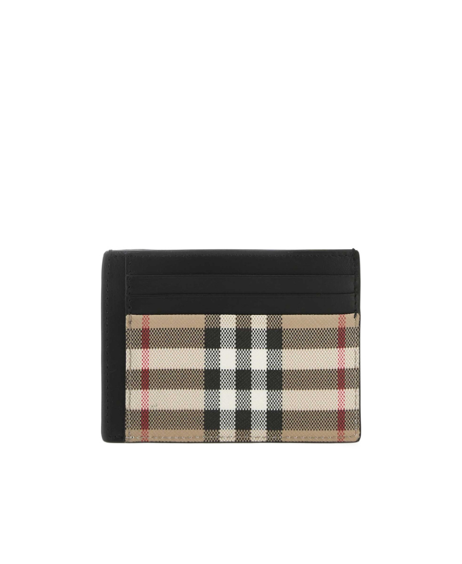 Burberry Beige Check Money Clip Card Holder In Black
