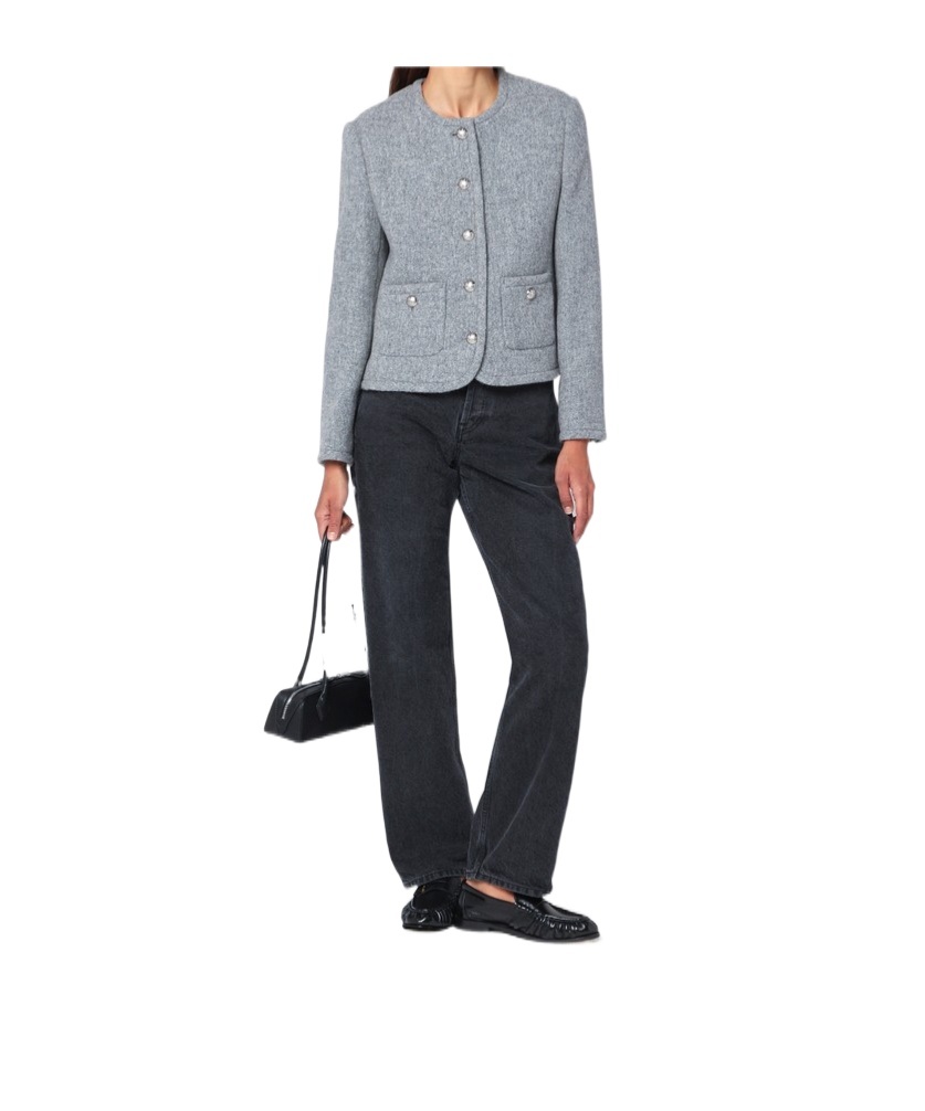Dunst Grey Crewneck Jacket With Buttons On The Front In Gray