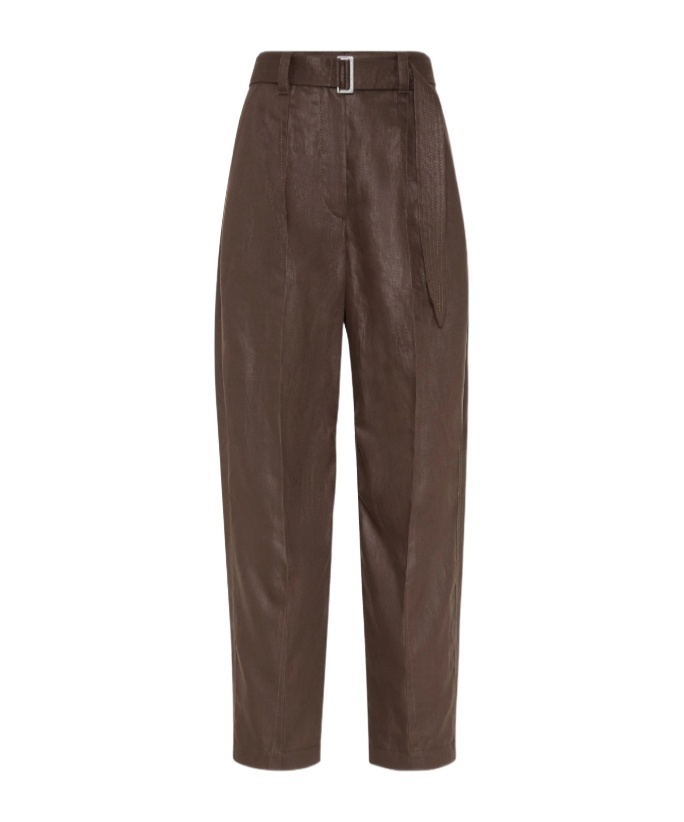 Brunello Cucinelli Belted Trousers In Brown