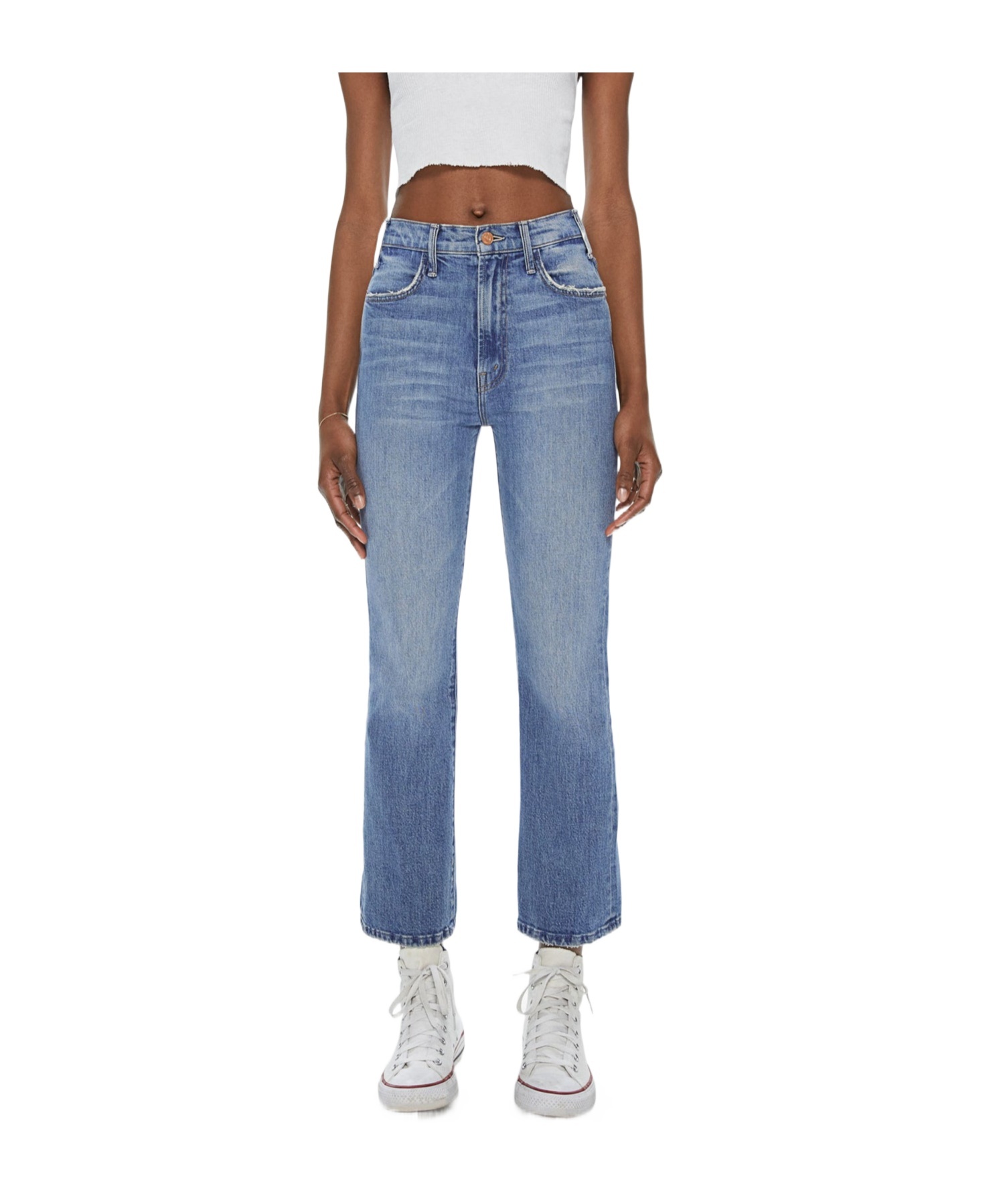 Mother Cropped High-waisted Jeans In Blue