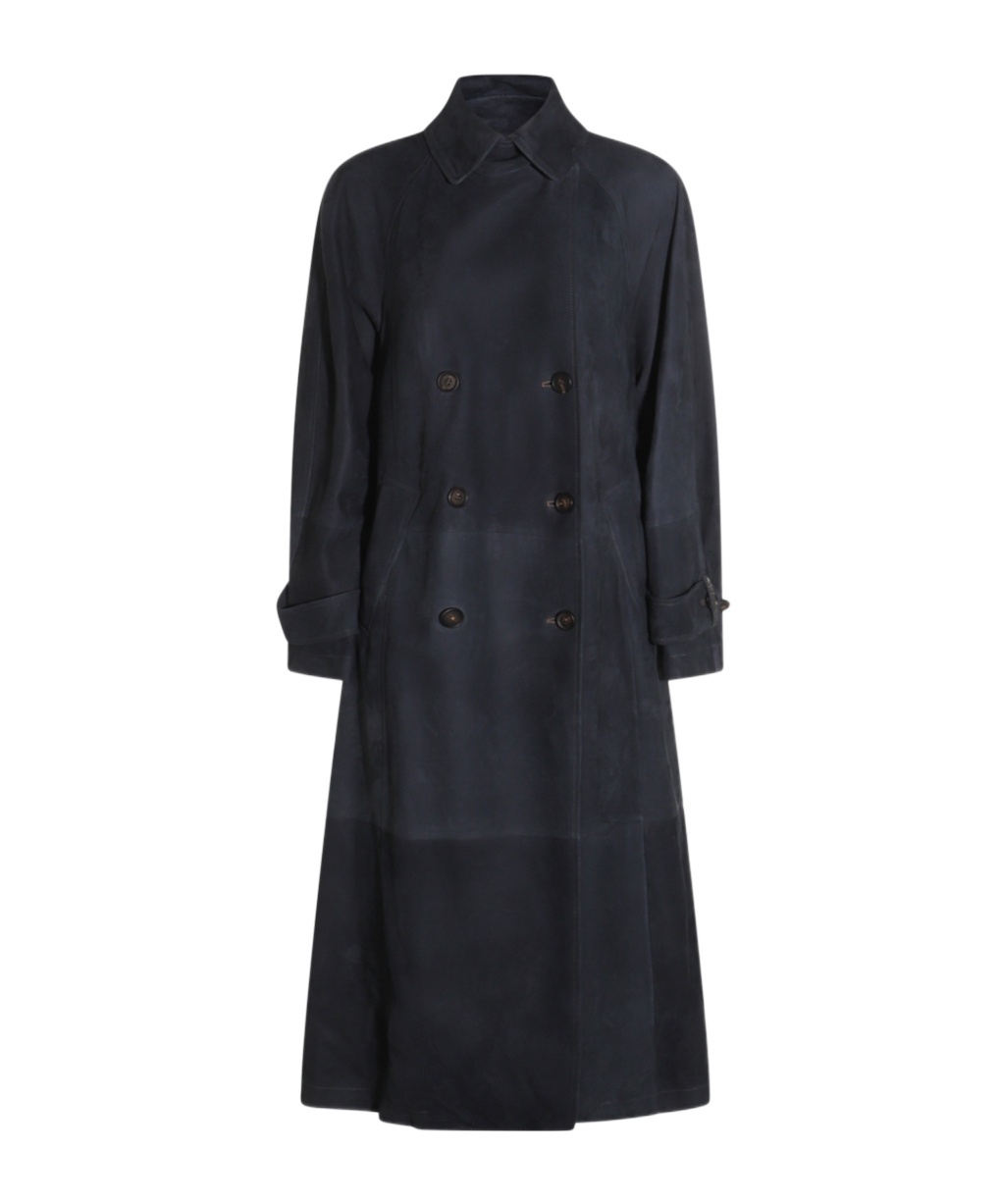 Shop Brunello Cucinelli Suede Trench Coat