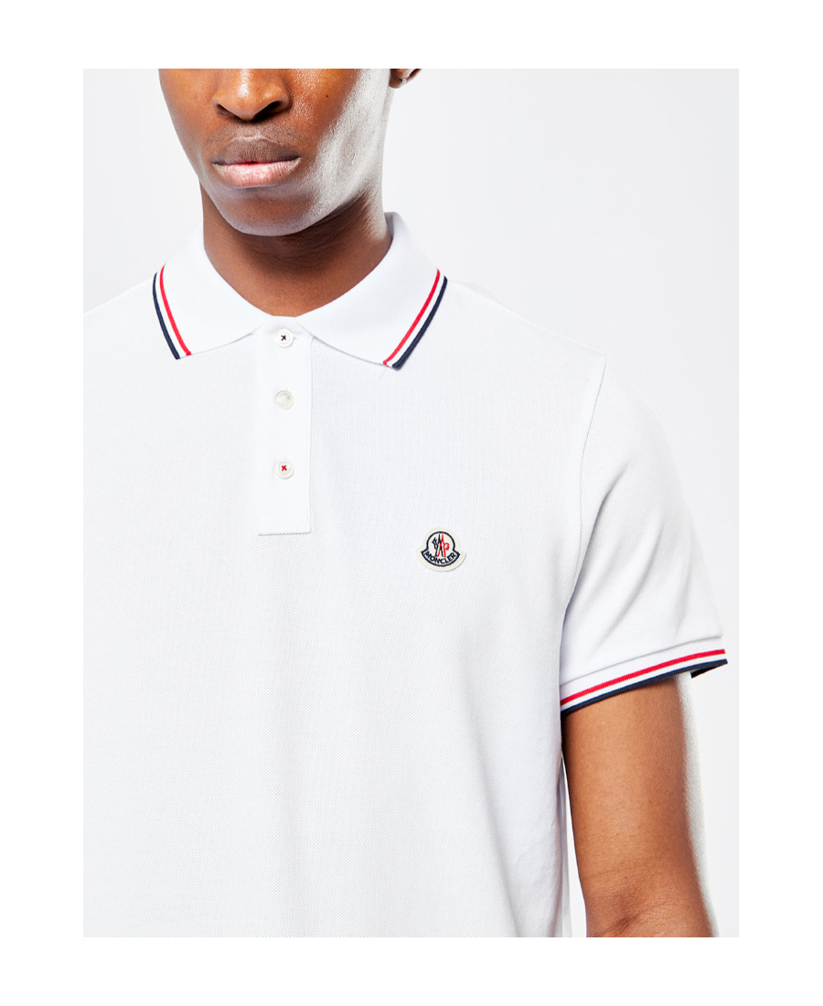 Moncler Cotton Piquet Polo Shirt With Tricolor Trim In White