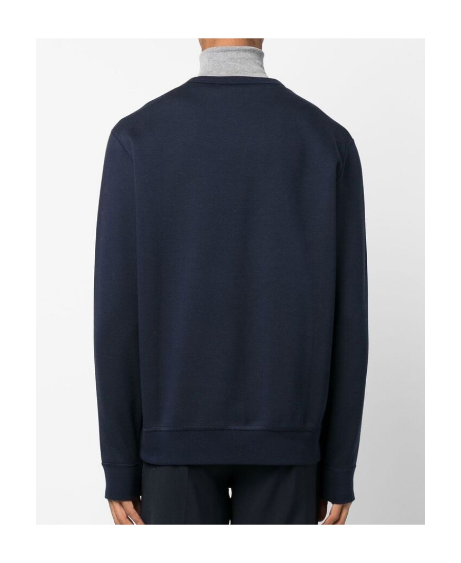 Polo Ralph Lauren Navy Blue Loopback Cotton Crewneck Sweatshirt In Black