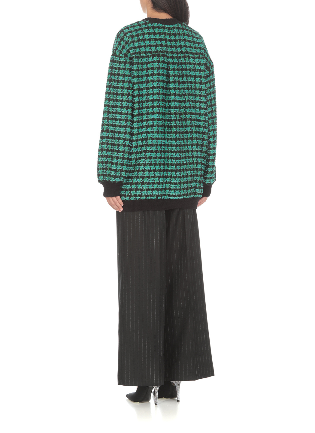 Msgm Houndstooth-pattern Tweed Cardi-coat In Black