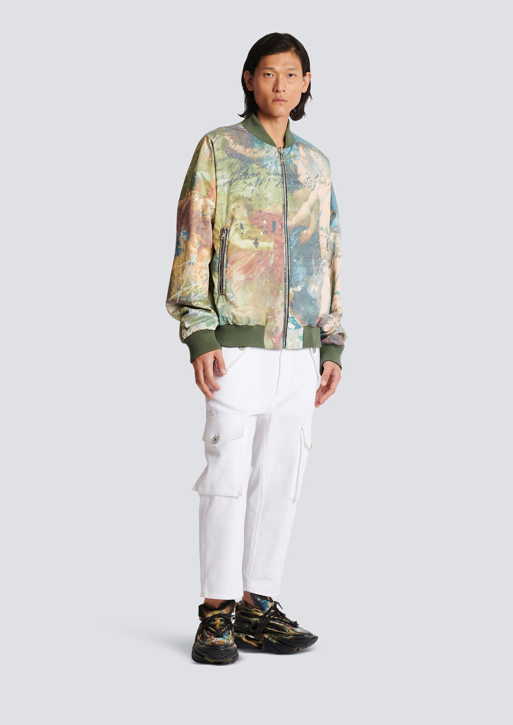 Balmain Men's Sky Print Reversible Bomber Jacket | Size 50 | Ah0tf355cd83 In Green