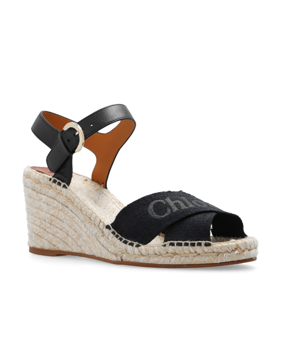 Chloé Logo-embroidered Wedge Espadrilles In Black