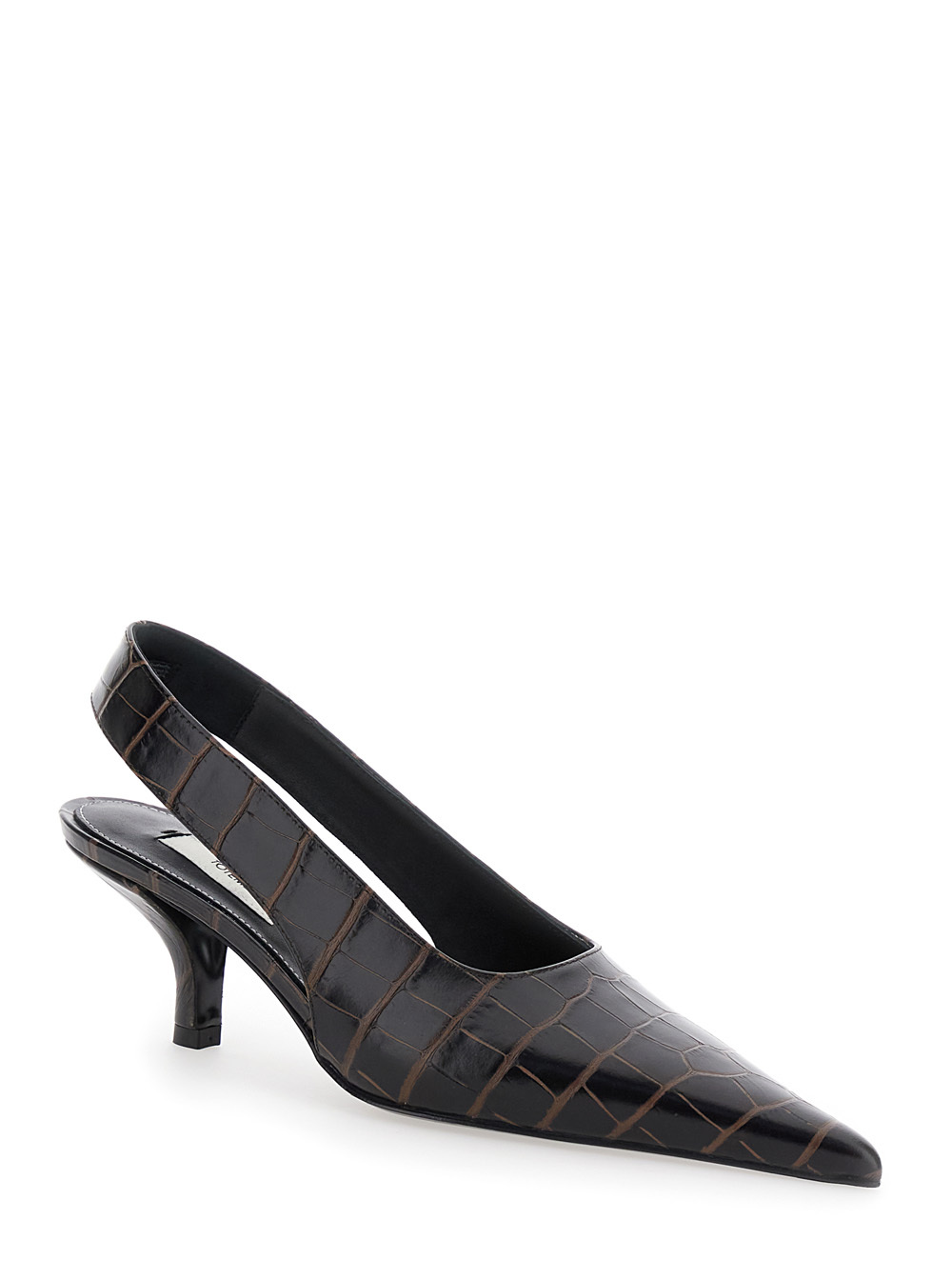 Totême Toteme Women Leather Decolletã© Slingback With Croco Effect In Black