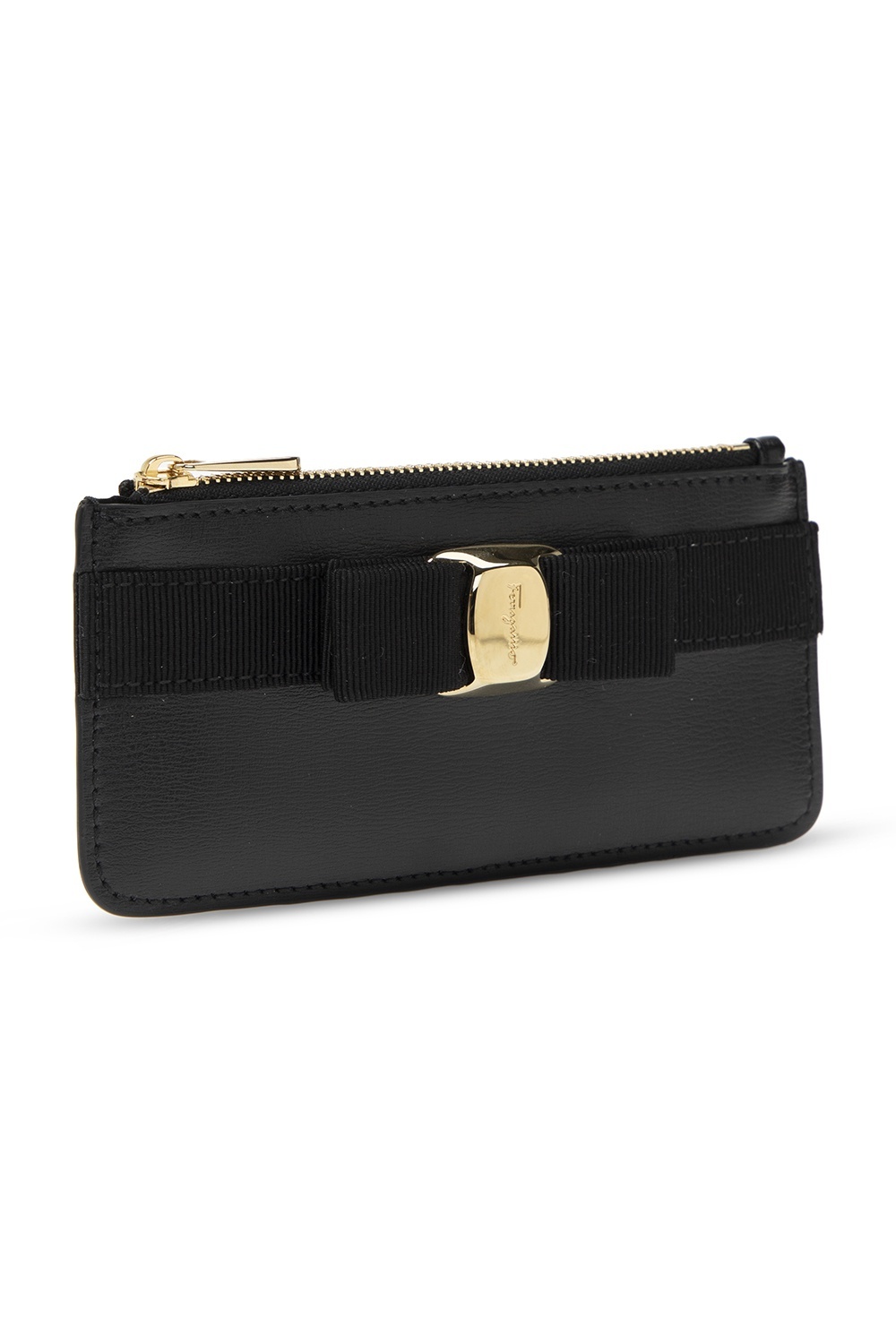 Ferragamo Vara Bow Leather Card Holder In Black