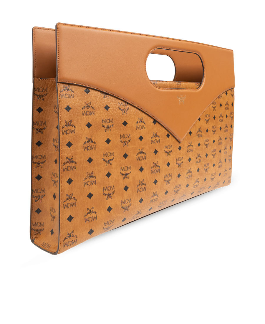 Mcm Diamond Logo Printed Shopper Bag In Brown