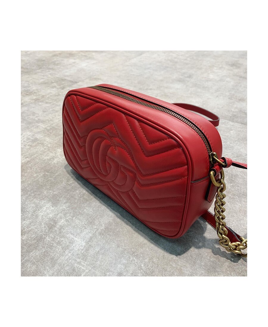 Gucci (wmns)  Gg Marmont Gold Logo Leather Chain Small Red Classic Shoulder Messenger Bag In Red