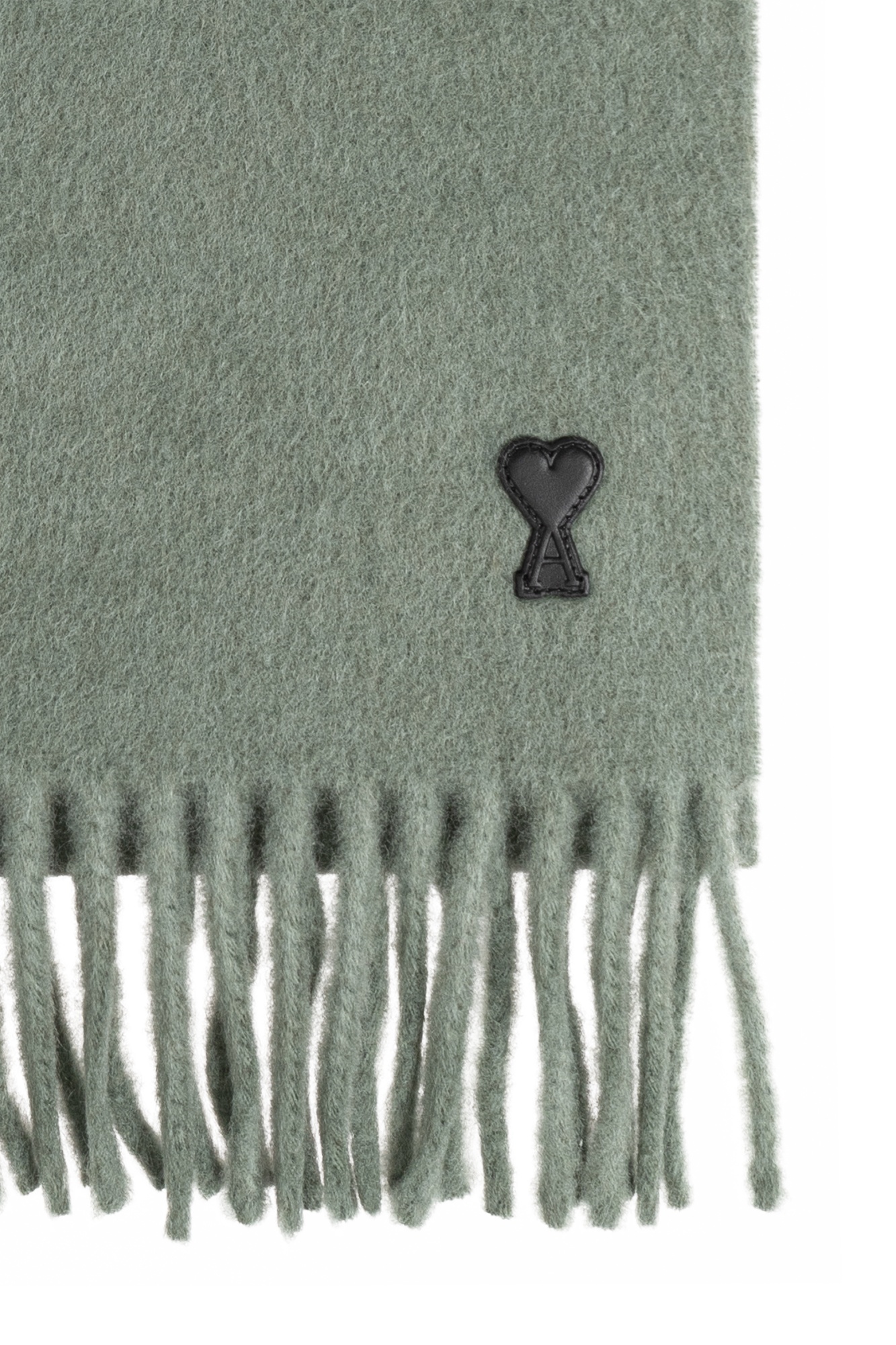 Ami Alexandre Mattiussi Ami Paris Logo Patch Fringed-edge Scarf In Gray