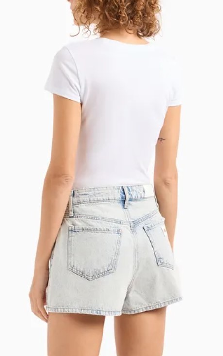 Armani Exchange Logo-appliqué Washed Denim Shorts In Gray