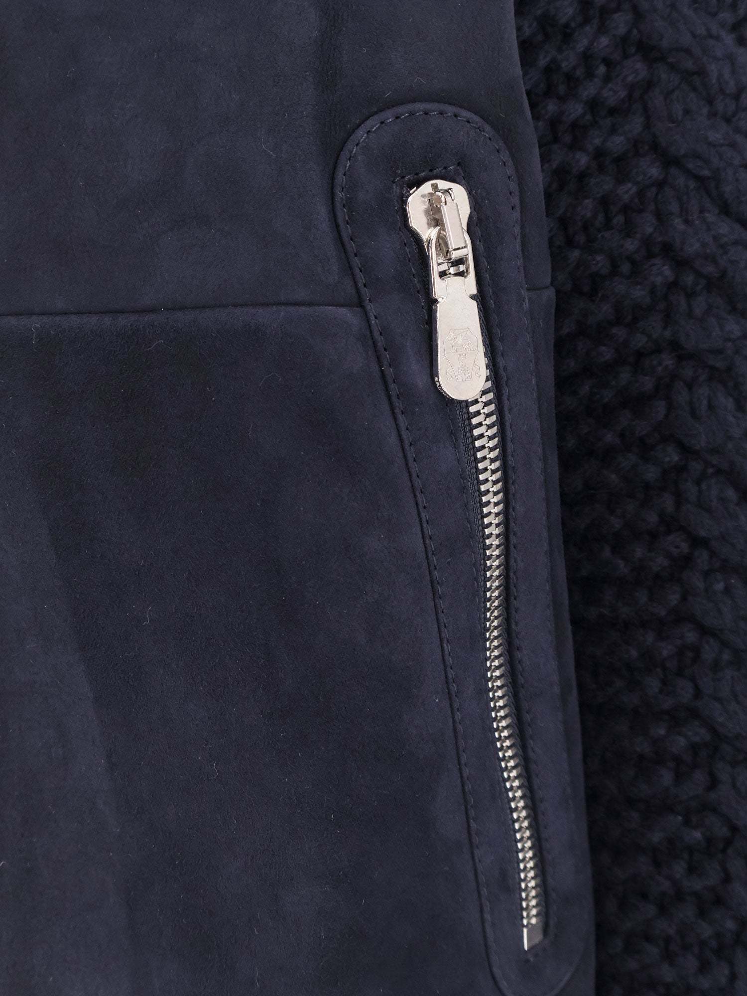 Brunello Cucinelli Padded Jacket In Mutton Leather And Cashmere In Blue