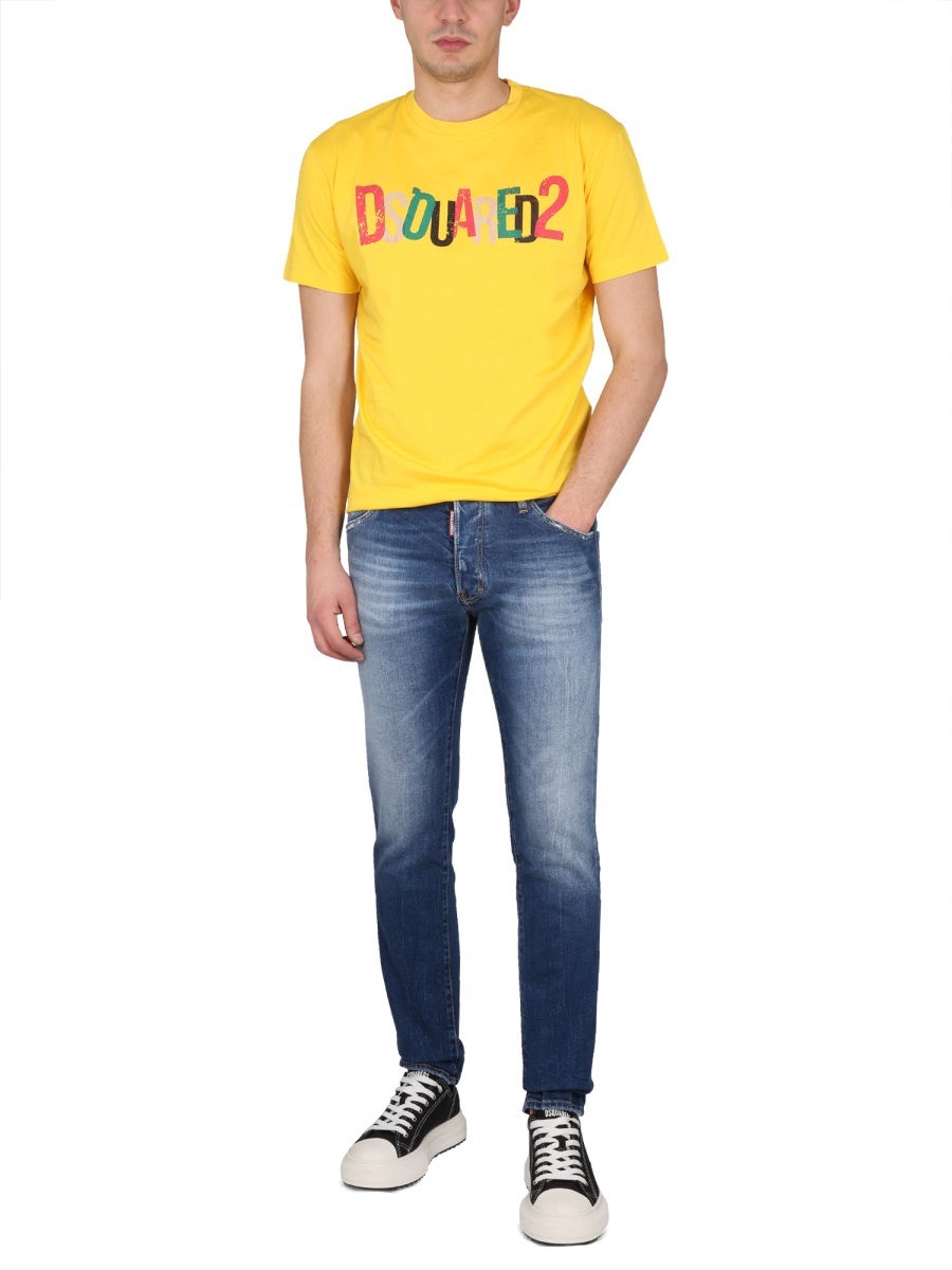 Dsquared2 Logo Printed Crewneck T-shirt In Yellow