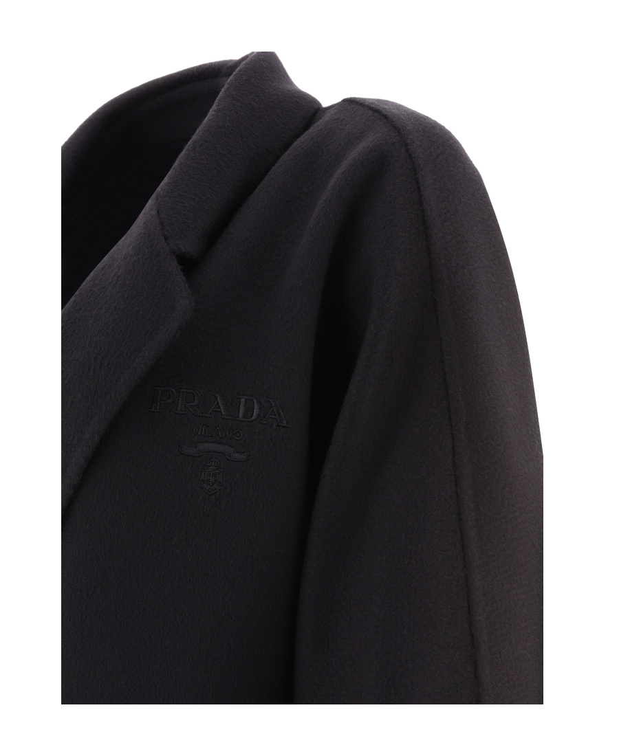 Prada Logo-embroidered Cashmere Coat In Black