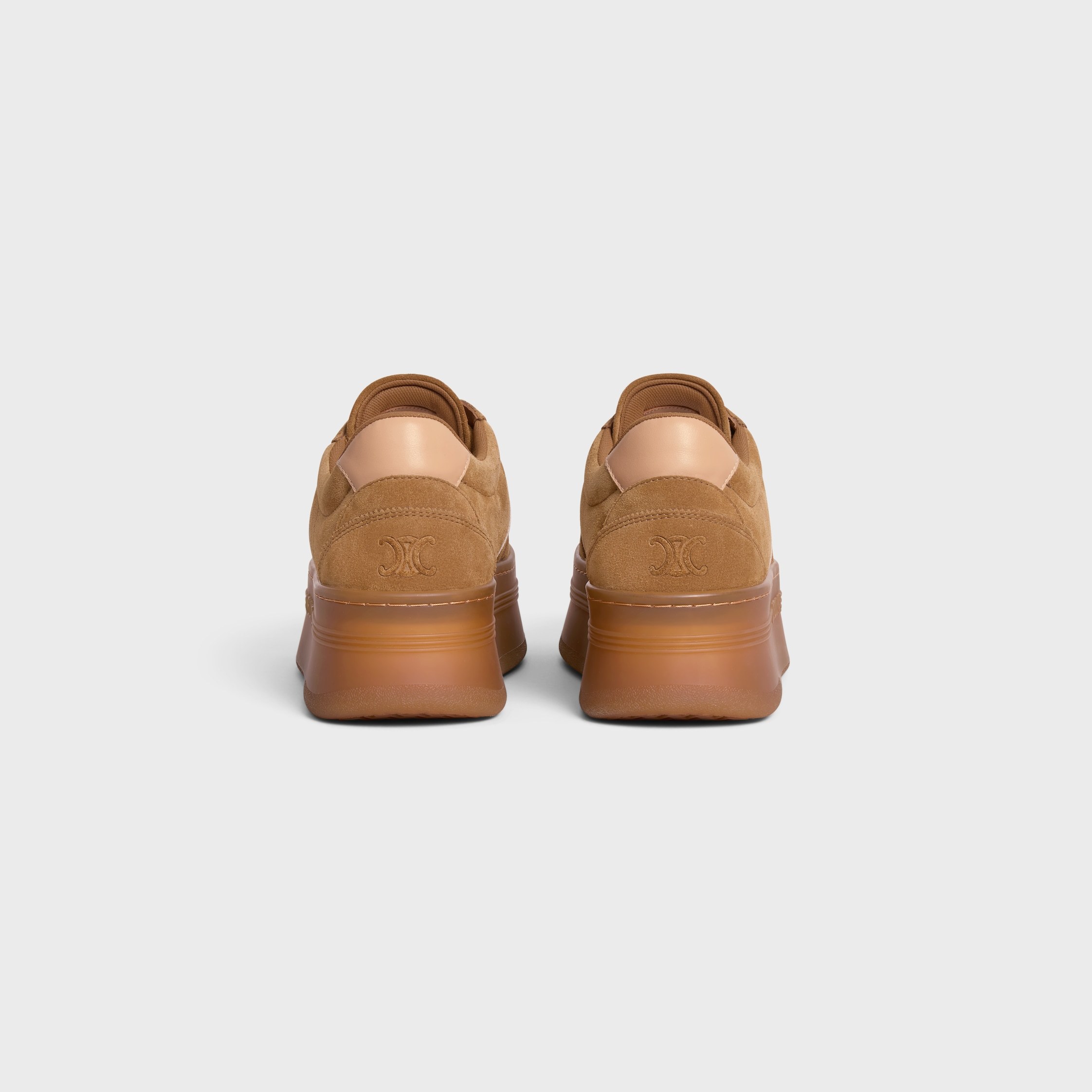 Celine - Block Sneakers With Back Triomphe And Wedge Outsole In Suede Calfskin And Calfskin In Brown