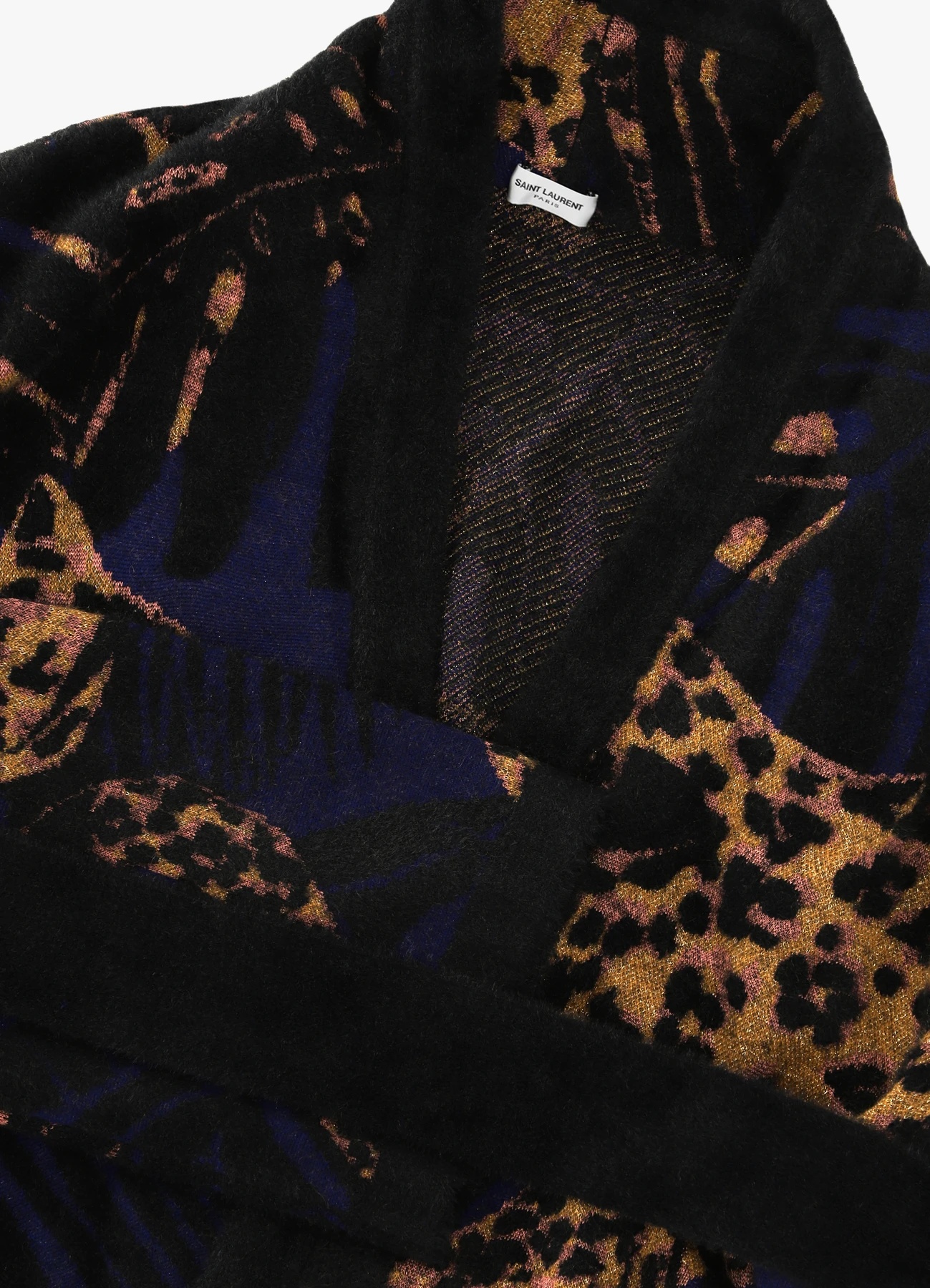 Saint Laurent Leopard-knit Cardigan In Black