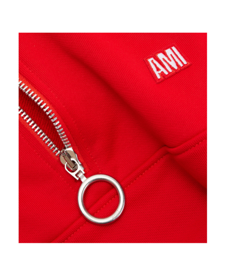 Ami Alexandre Mattiussi Striped Short-zip Pullover Sweatshirt In Red