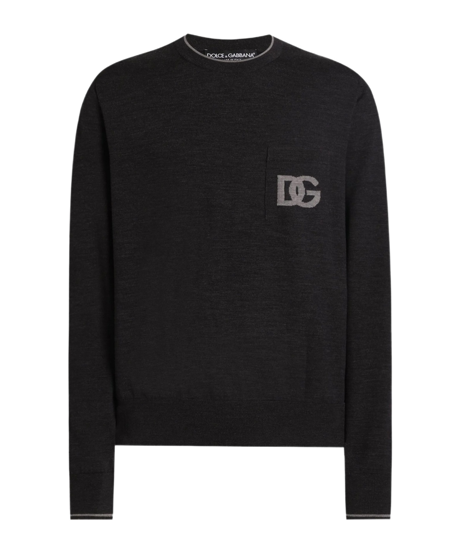 Dolce & Gabbana Crew Neck Sweater With Long Sleeves And Pocket In Black
