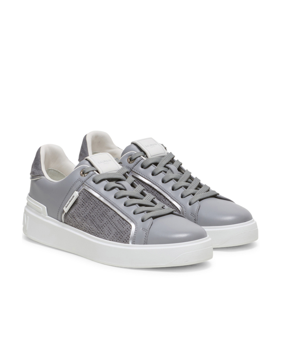 Balmain B-court Leather Sneakers In Gray