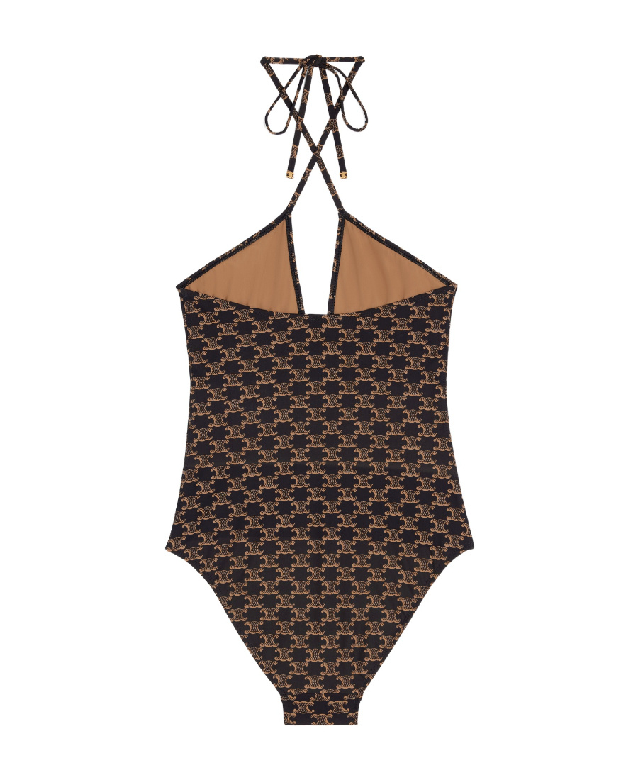 Celine Matte Plain Knitted Letter Combination Swimsuit In Brown