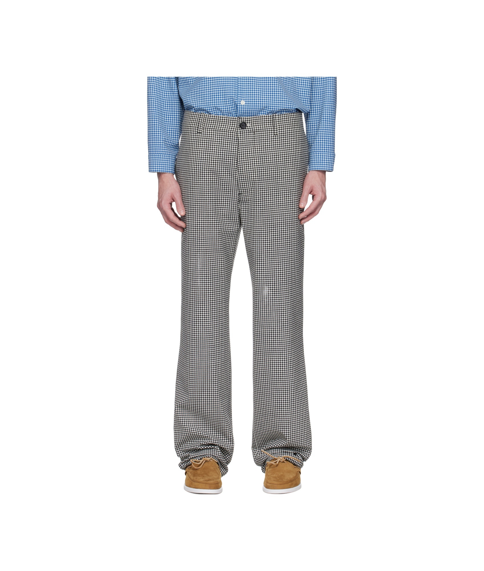 Marni Black & White Wool Blend Gingham Trousers In Black White