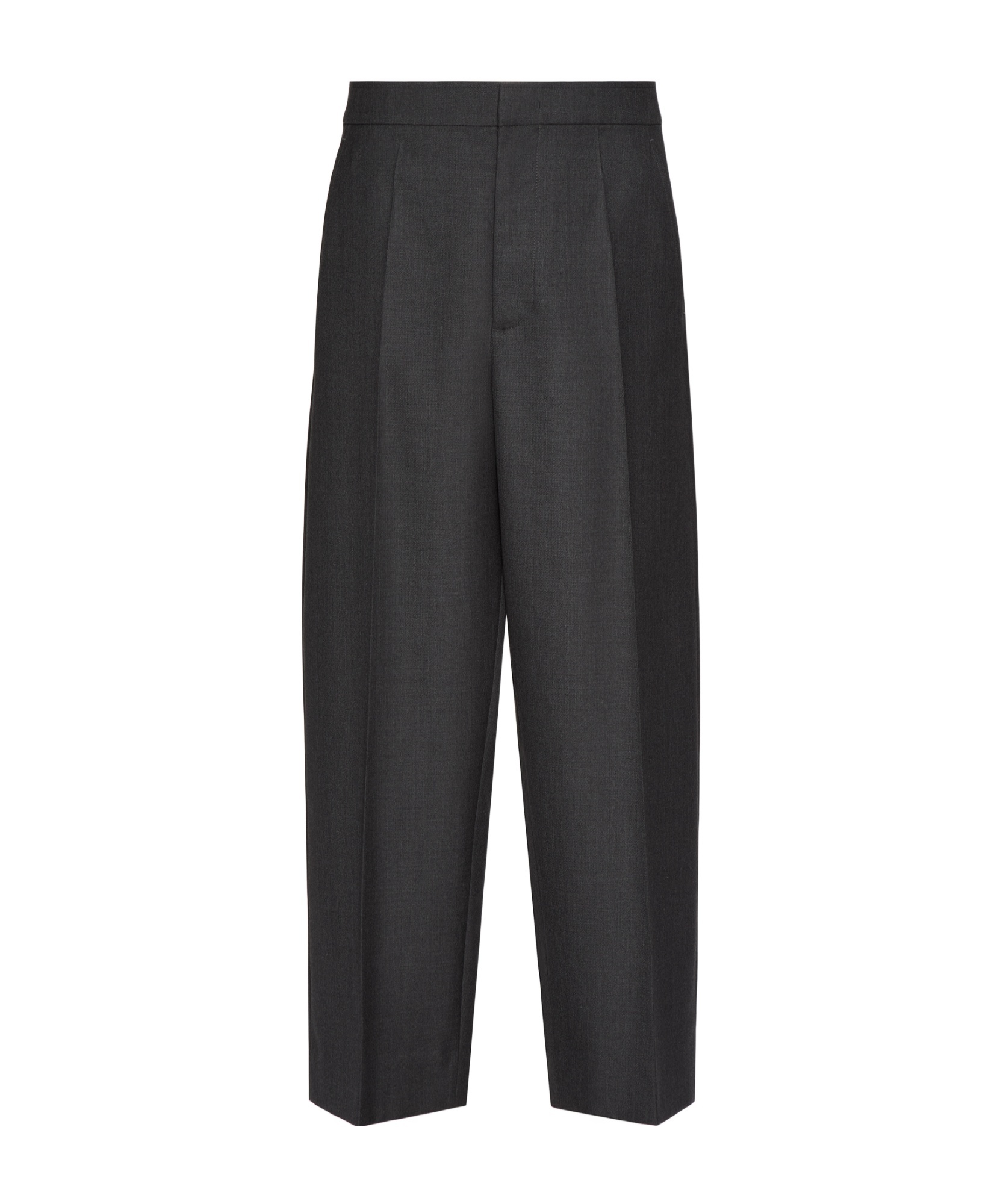 Valentino Garavani Grey Wide Pants With Pences In Wool Man In Black