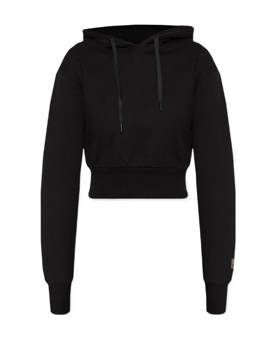 Versace Jeans Cropped Cotton Hoodie In Black