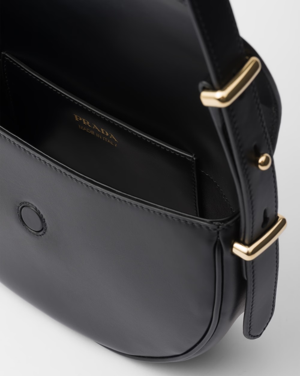 Prada Arque Leather Shoulder Bag With Flap In Black