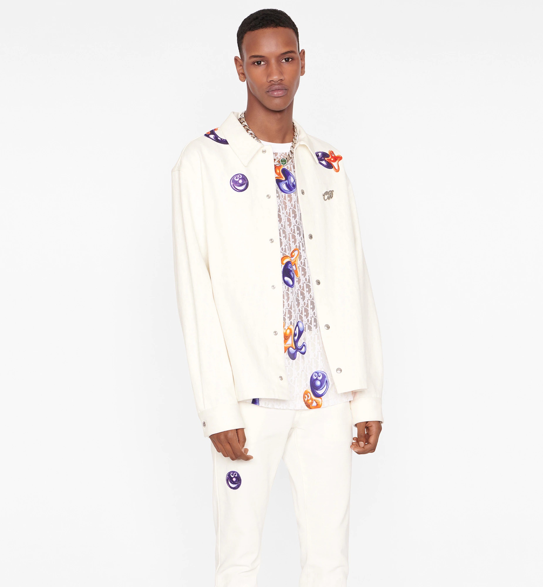 Dior Kennyscharf Patches Jeans Men In White