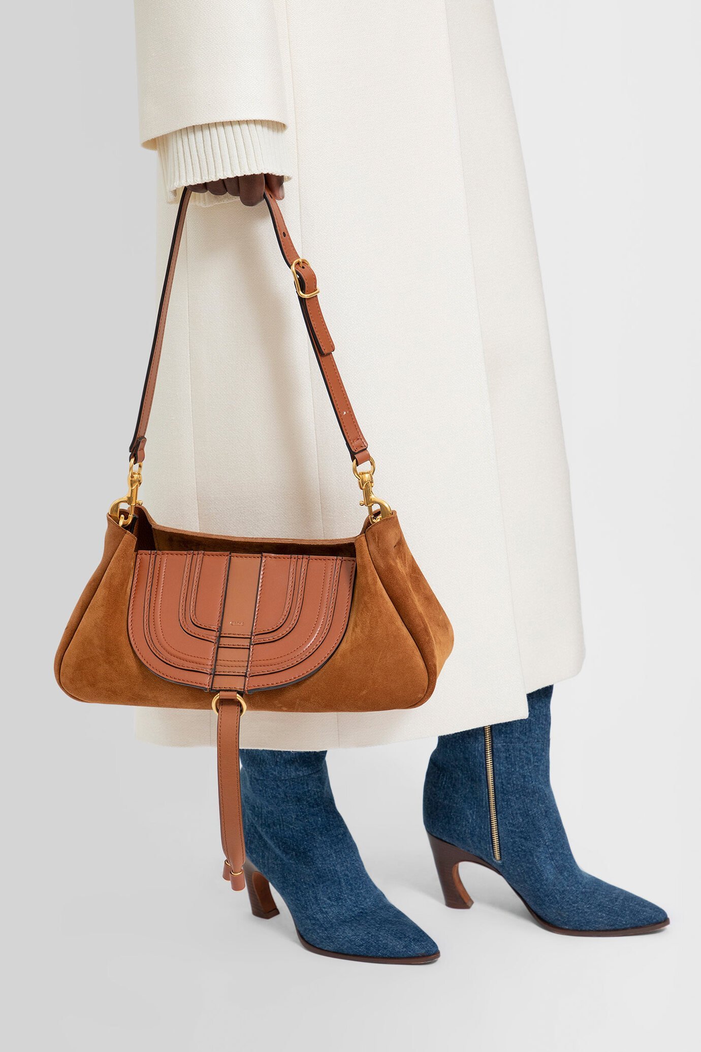 Chloé Marcie Suede Shoulder Bag In Brown