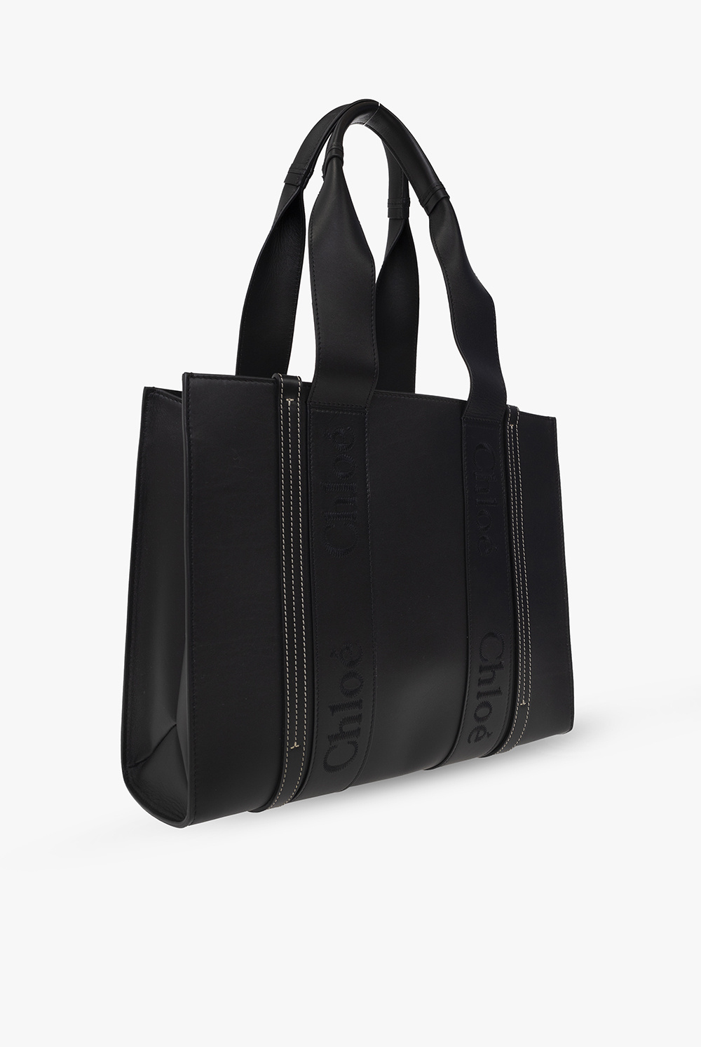 Chloé Medium Woody Tote Bag In Calf Leather In Black