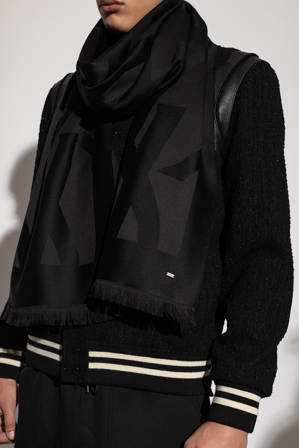 Saint Laurent Ysl Monogram-pattern Scarf In Black