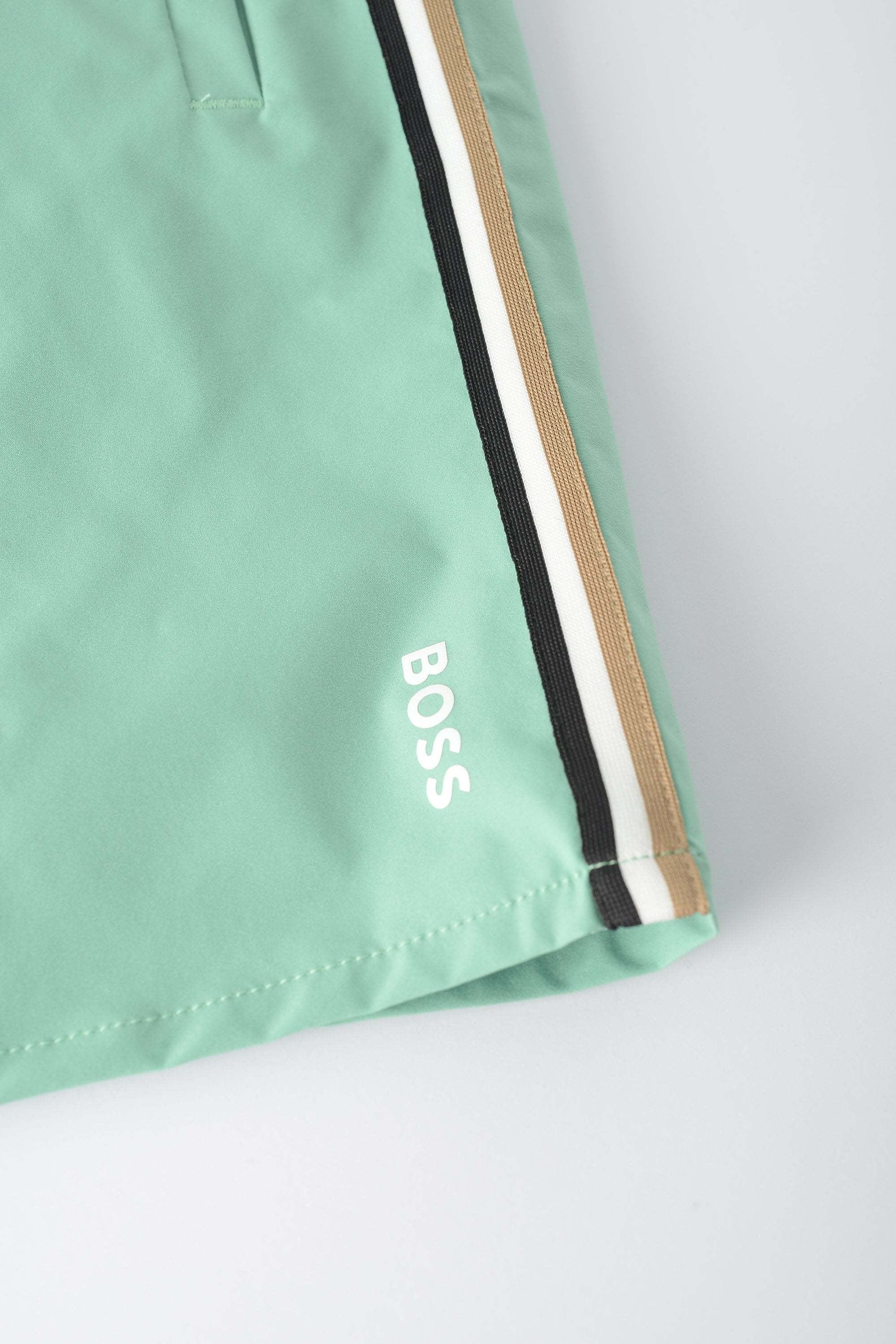 Hugo Boss Signature Stripe Drawstring Swim Shorts In Green
