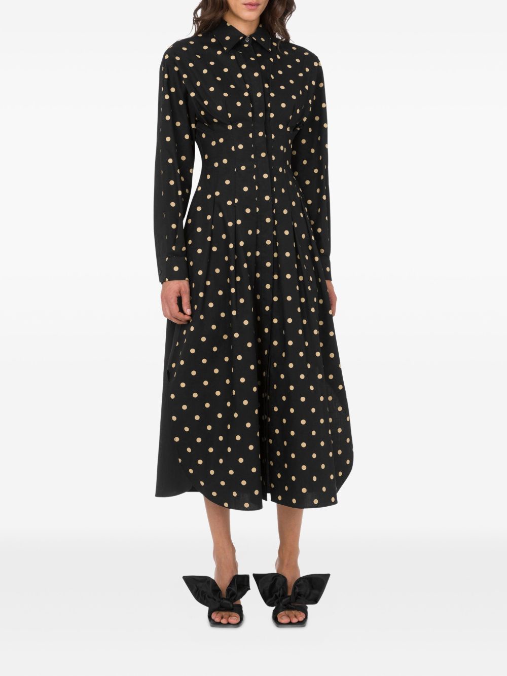 Moschino Pleated Polka Dot Dress With Long Sleeves In Black