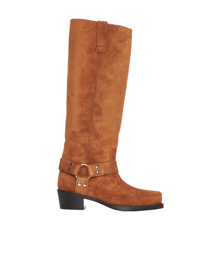 Paris Texas Waxed Suede Mid-calf Boots With Squared Toe In Brown