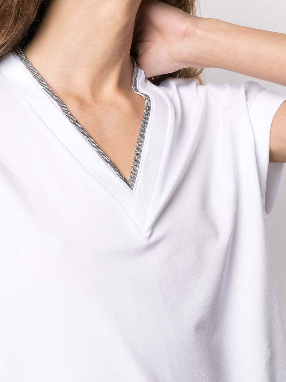 Brunello Cucinelli Monili V-neck Short-sleeve Cotton Jersey T-shirt In White
