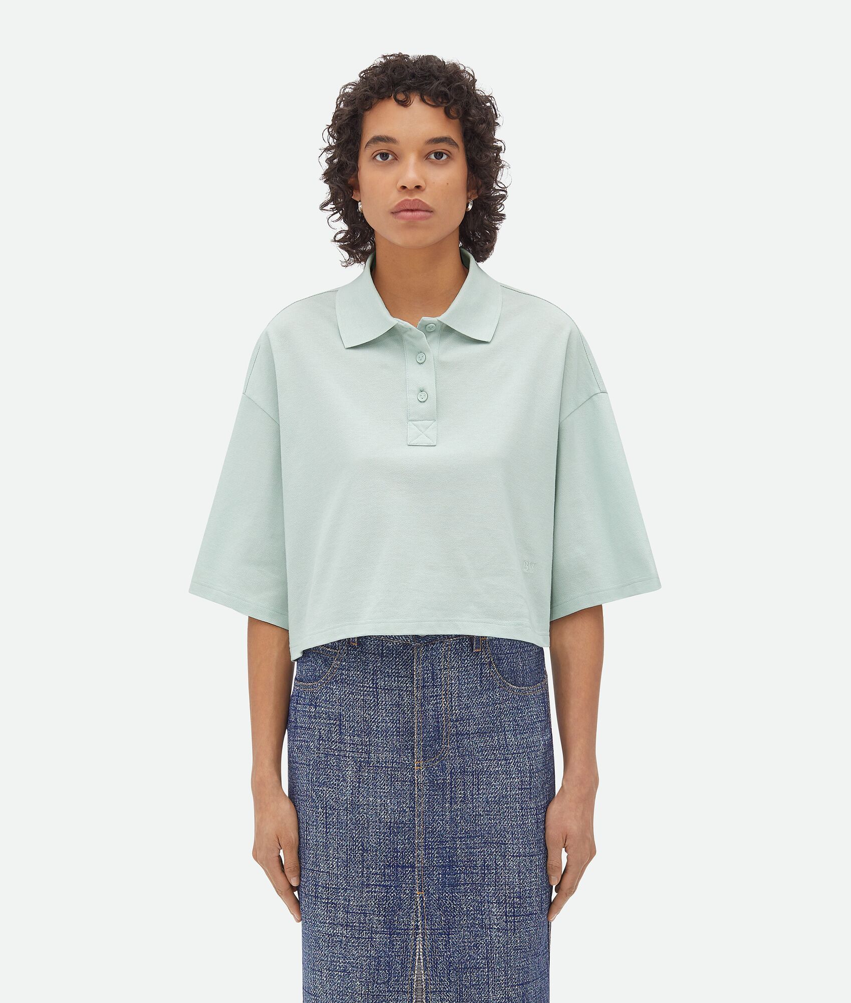 Bottega Veneta Cropped Short-sleeved Polo T-shirt In Green