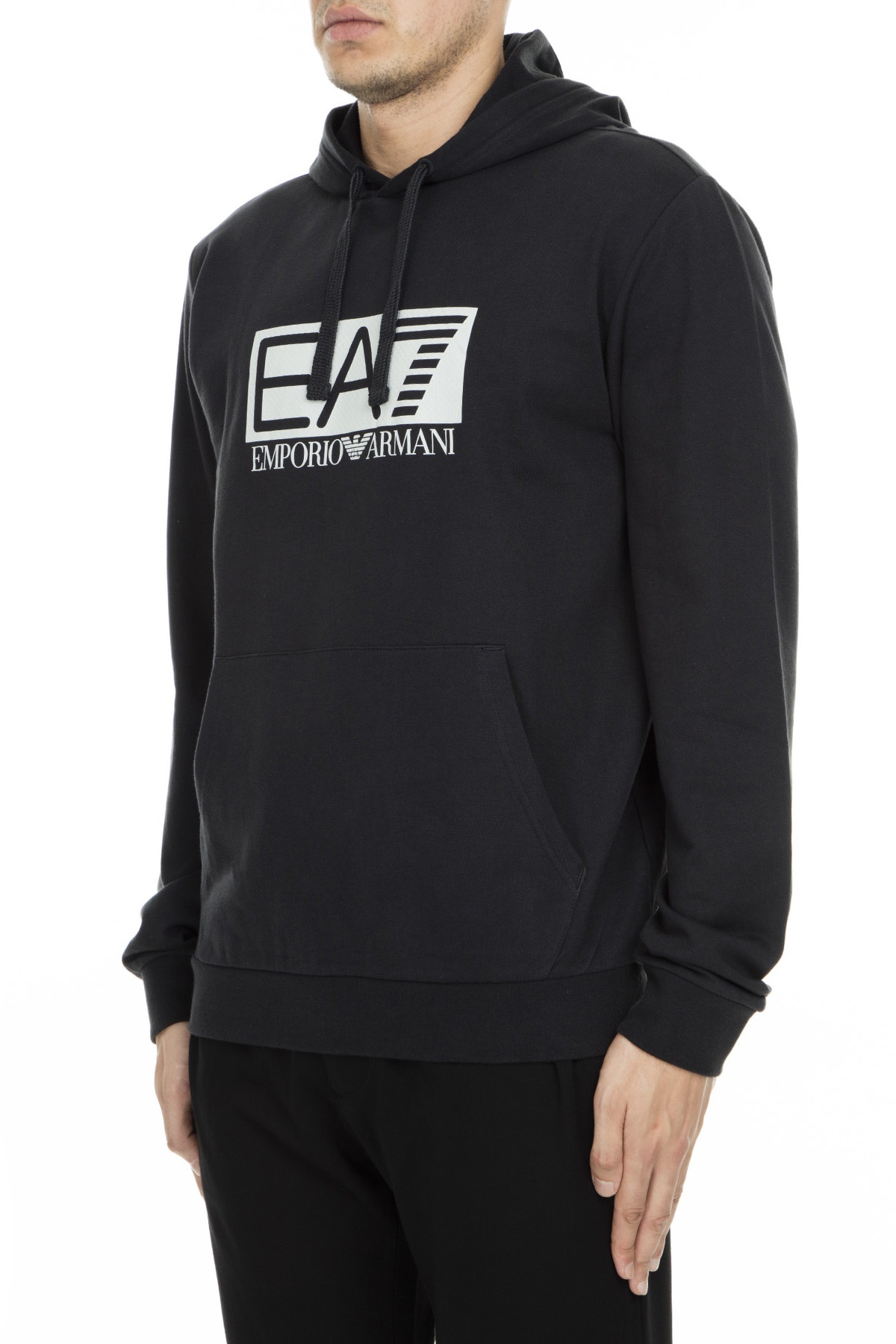 Ea7 Hooded Logo Sweater In Black
