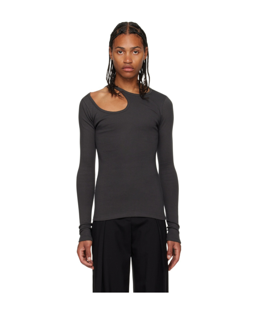 Low Classic Gray Curve Hole Long Sleeve T-shirt In Black