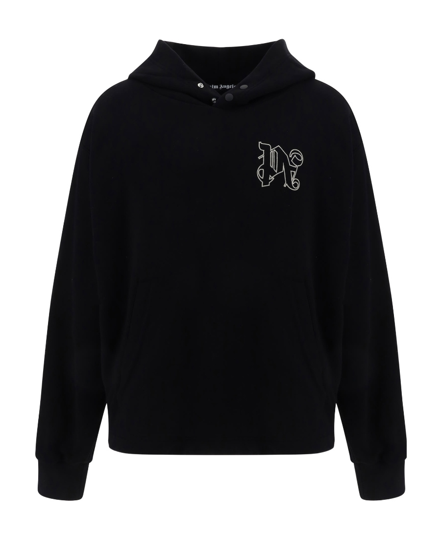 Palm Angels Stylish Black Embroidered Cotton Hoodie For Men In Black