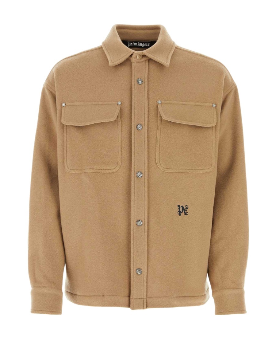 Palm Angels Camel Wool Shirt Jacket In Green