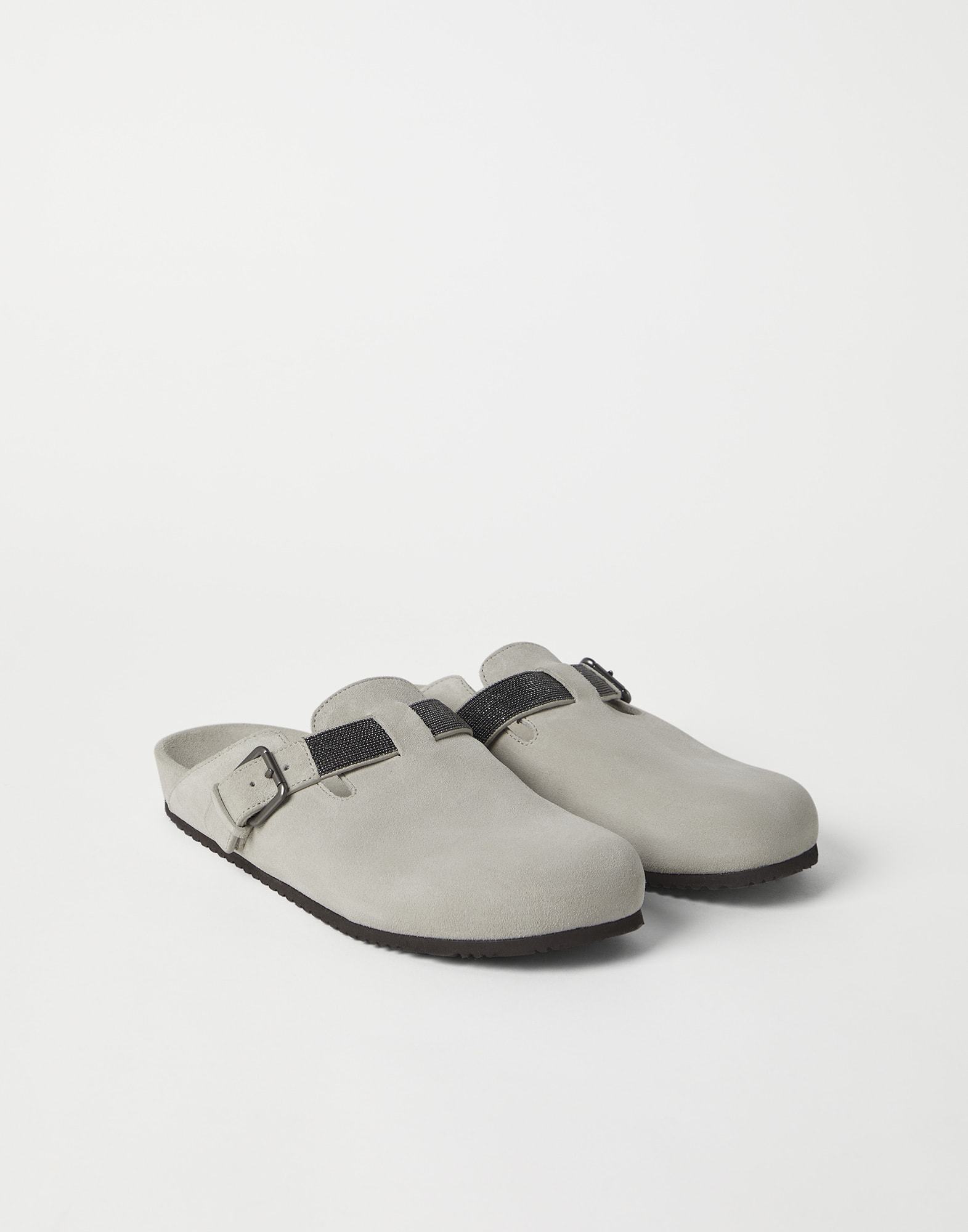 Brunello Cucinelli Monili-detail Suede Slippers In Light Gray